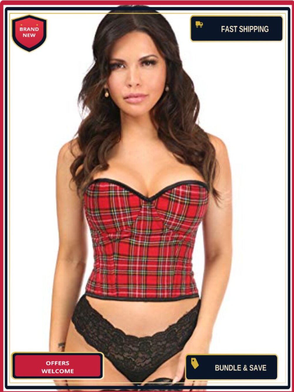 Lavish Plaid Underwire Bustier Corset Lace-Up Back